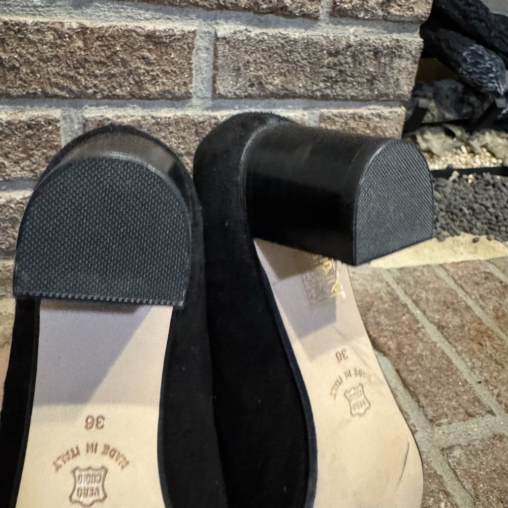 Ann Mashburn Buckle Heel Black Suede Block Made in Italy 36 US 5.5 #242 - Picture 16 of 16